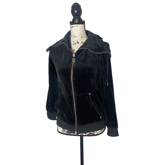 Michael Kors Black Velour Zip Up Sweatshirt Women’s Size M Medium Hoodie Jacket - Picture 2 of 8